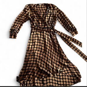 Black and Gold Long Sleeve Wrap Dress